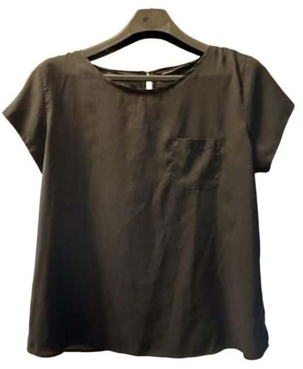 7th Avenue New York & Company Black Short Sleeve Blouse with Pocket Size XL